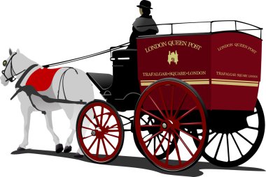 London post horse cab with driver isolated on white clipart