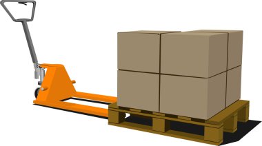 Boxes on hand pallet truck. Forklift. Vector illustration clipart