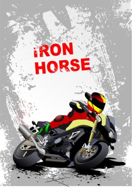 Grunge gray background with motorcycle image. Iron horse. Vector clipart