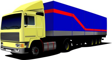 vektör çizim sarı kamyon. kamyon kargo konteyner ile.