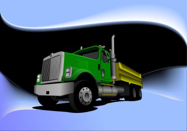 Abstract black-blue background with green truck image. Vector i clipart