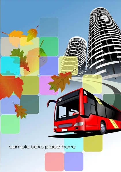 City bus on the town background. Eps 10 Vector illustration — Stock Vector