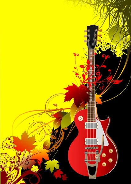 Capa para brochura com folhas de outono e imagem de guitarra. Vetor i — Vetor de Stock