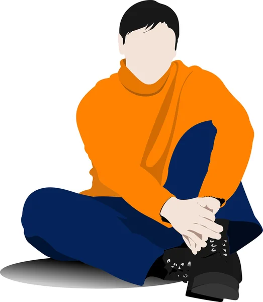 Sittande ung man på golvet. vektor illustration — Stock vektor