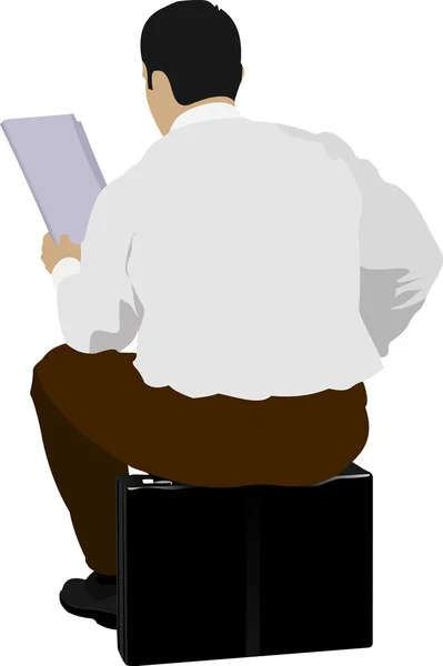 Homme d'affaires assis lisant un journal — Image vectorielle