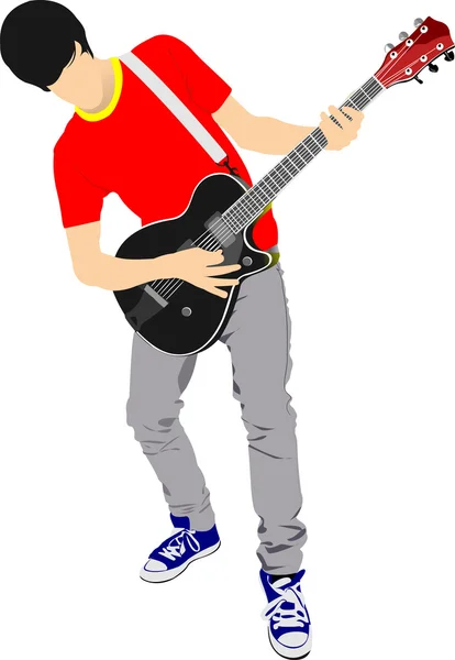 Guitarrista aislado en el fondo blanco. Ilustración vectorial — Vector de stock