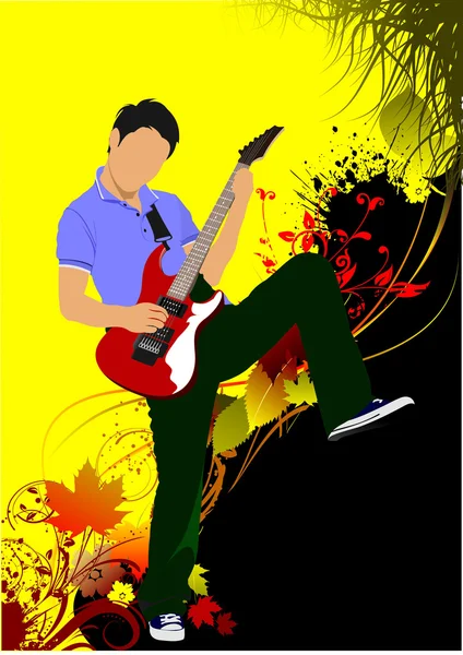 Guitar player on the autumn background. Vector illustration — Stock Vector