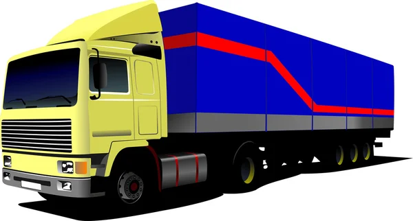 Vektoros illusztráció sárga színű kamiont. konténer rakomány tehergépkocsi. — Stock Vector