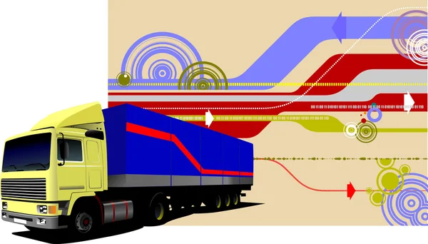 大型トラックのイメージと抽象的なハイテクの背景。illustratio をベクトルします。 — ストックベクタ