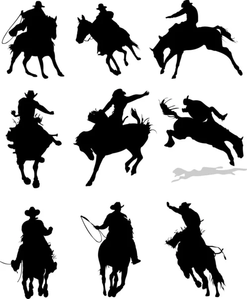 Siluetas de rodeo de caballo. Ilustración vectorial — Vector de stock