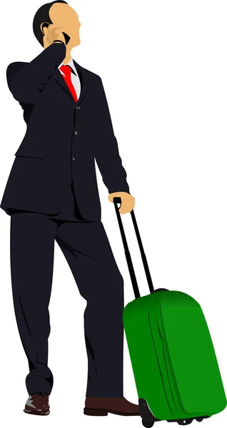 ビジネスの男性とスーツケース。ベクトル イラスト — ストックベクタ