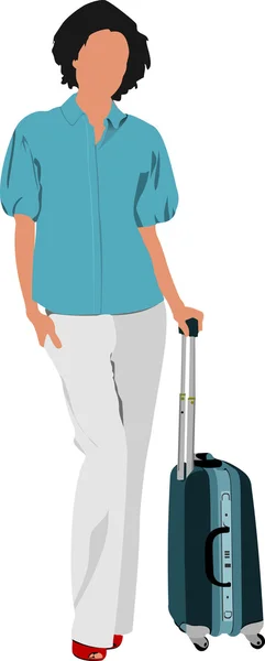 Affärskvinna med resväska. vektor illustration — Stock vektor