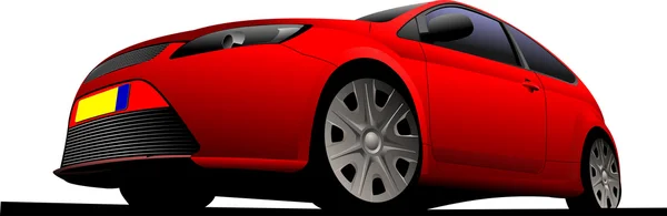 Carro-coupe vermelho na estrada. Ilustração vetorial — Vetor de Stock