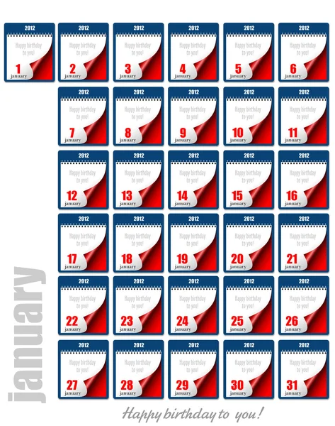 Avrivningsbara kalender 2012. varje dag i januari. Grattis till y — Stock vektor