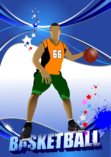 Cartel de jugadores de baloncesto. Ilustración vectorial coloreada para desig — Vector de stock