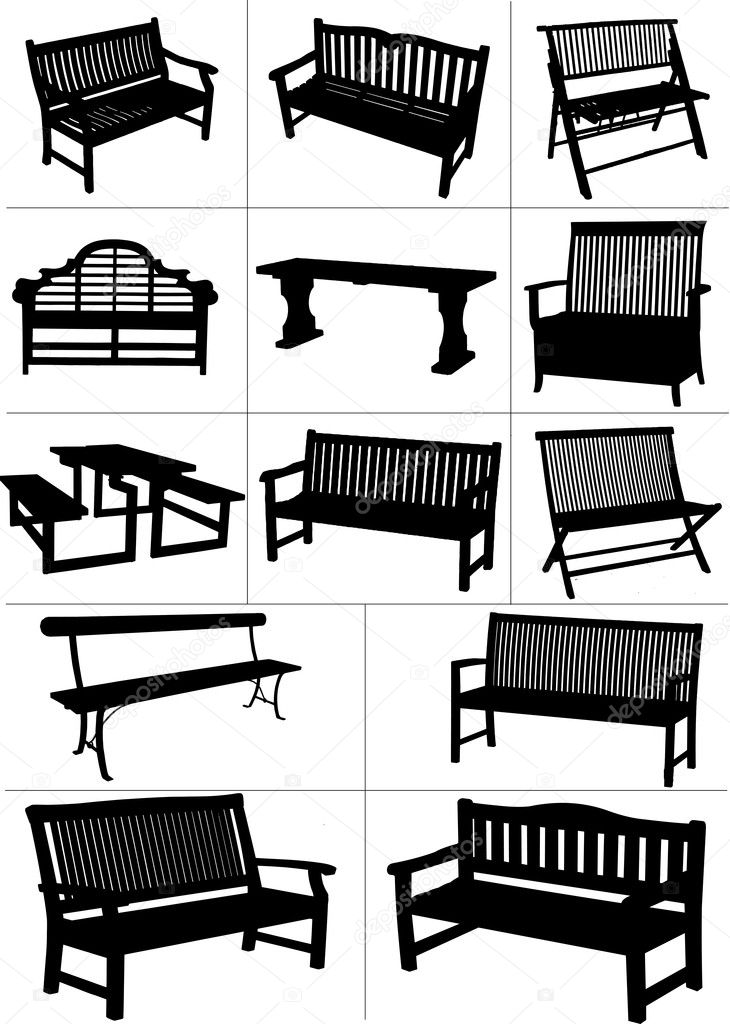 Big set of garden benches. Vector illustration