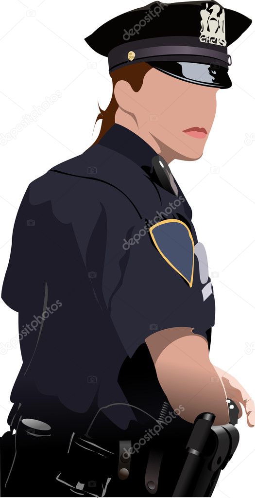 Police woman looking forward isolated on white. Vector illustra