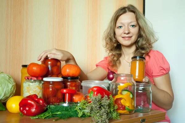 Woman marinating vegetables — Stock Photo, Image