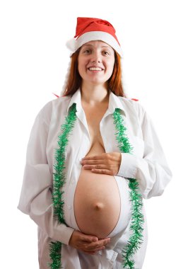 Pregnant woman in Christmas hat clipart