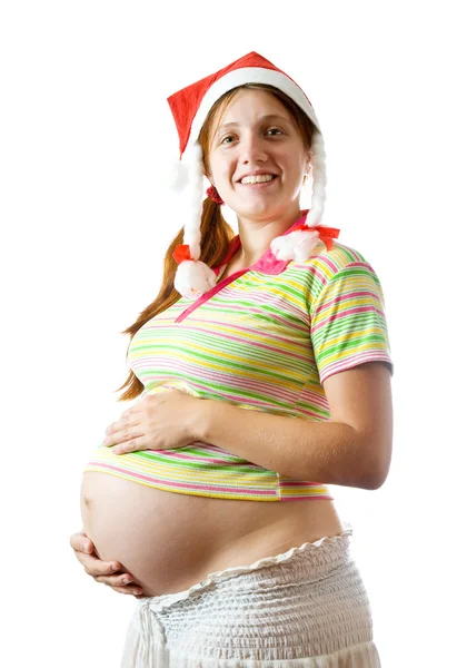 Femme enceinte en tenue de Noël — Photo