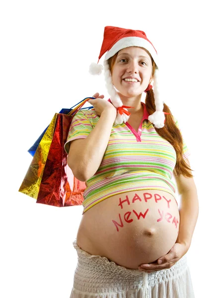 Donna incinta in abbigliamento natalizio — Foto Stock