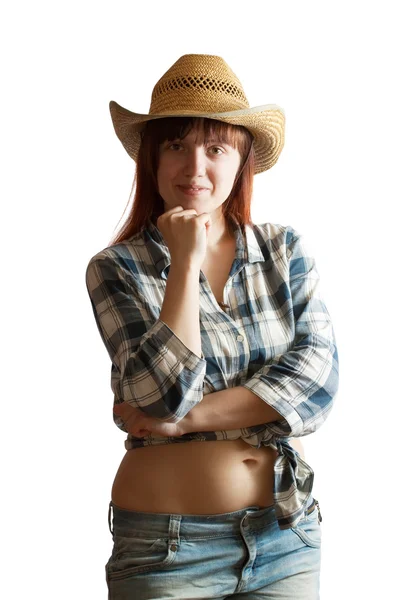 Pastorale vrouw in geblokte shirt — Stockfoto