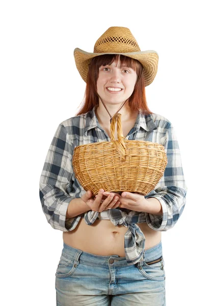 Feliz mujer pastoral con cesta —  Fotos de Stock