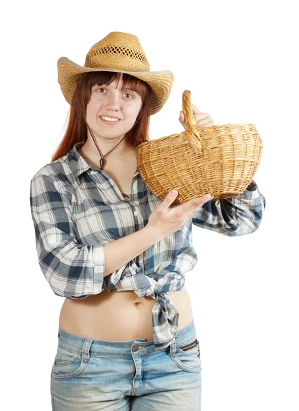 Happy pastoral woman with basket — Stock Photo, Image