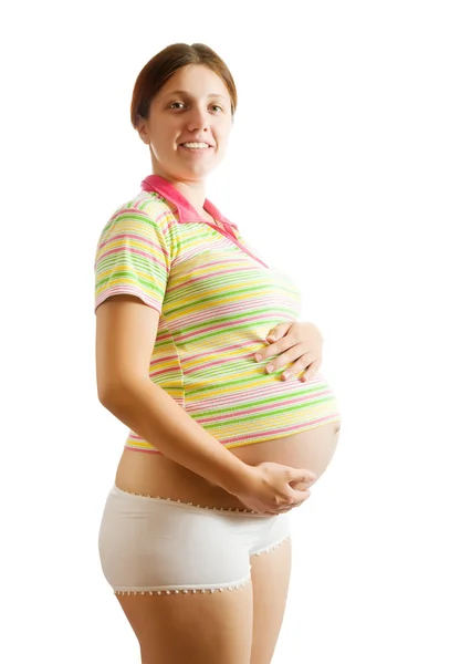 Femme enceinte sur blanc Image En Vente