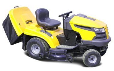 Yellow lawn mower over white clipart