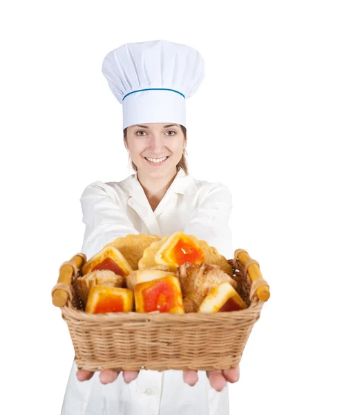 Female cook with cookies — Stock Photo, Image