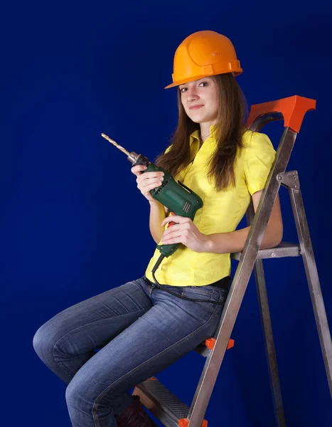 Trabalhadora com broca — Fotografia de Stock