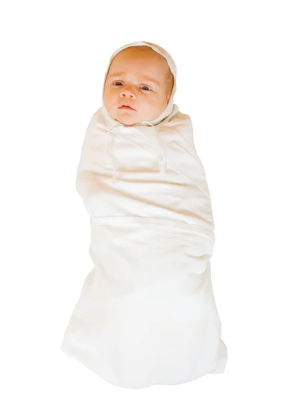 Ребенок в пеленке поверх белого — стоковое фото