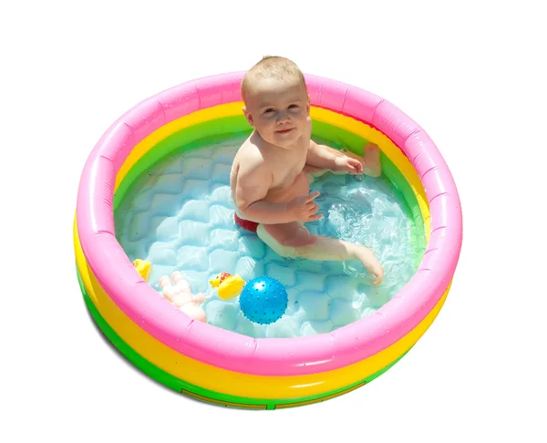Baby swimming in kid inflatable pool — Stock Photo, Image