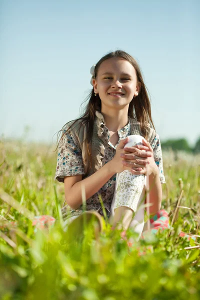 草原に座っている十代の少女 — ストック写真
