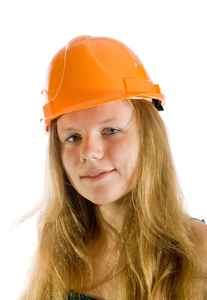 Kobieta pracownika w kasków ochronnych — Zdjęcie stockowe