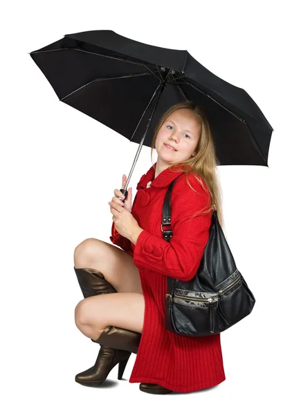 Kat şemsiye ile kız — Stok fotoğraf