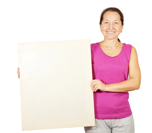 Mature woman holding banner — Stock Photo, Image