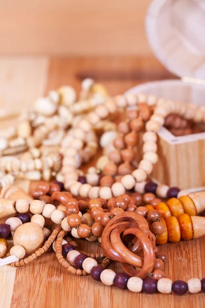 Wooden beads background — Stock Photo, Image