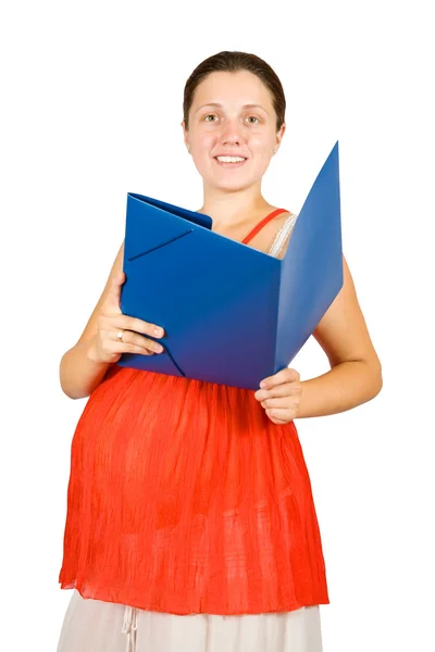 Embarazada mujer de negocios leyendo documentos — Foto de Stock