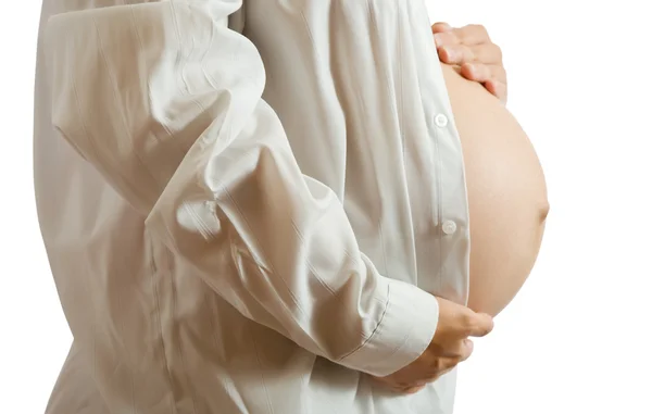 Κοιλιά της 9 μήνες έγκυος γυναίκα — Φωτογραφία Αρχείου