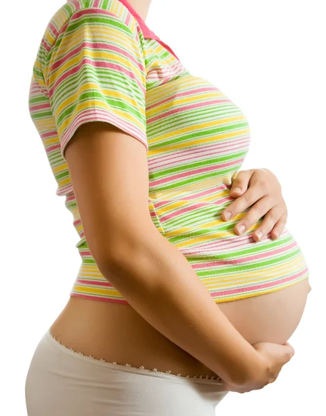 9 개월 임신 여자의 근접 촬영 — 스톡 사진