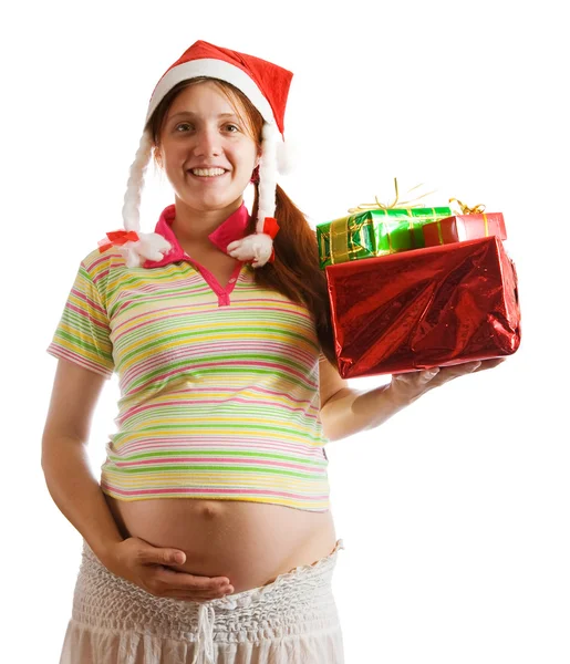 Mulher grávida com caixas — Fotografia de Stock