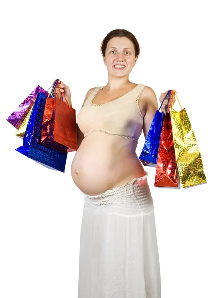 孕妇与购物袋 — 图库照片