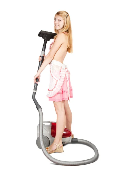 Sexy girl with vacuum cleaner — Stock Photo, Image