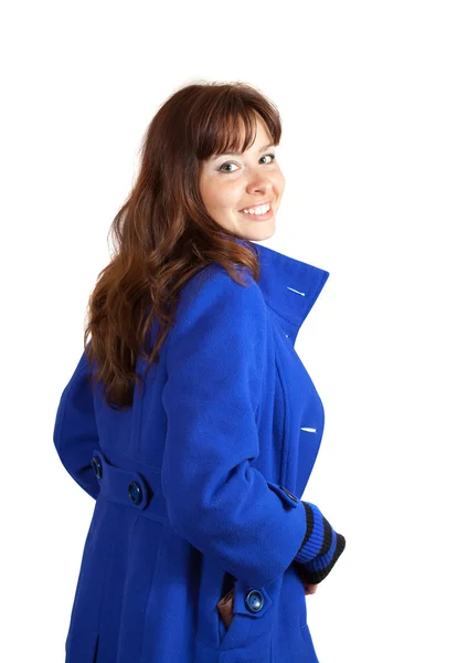 Mavi paltolu kadın — Stok fotoğraf