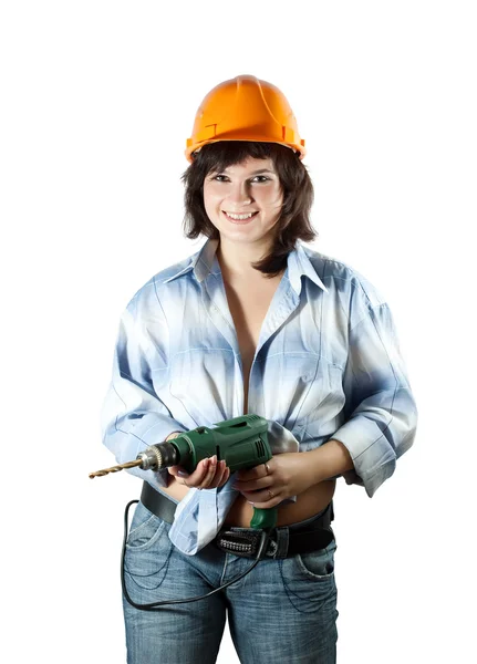 Beauty girl with drill — Stock Photo, Image