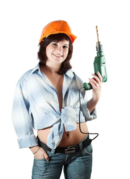 Beauty girl with drill — Stock Photo, Image