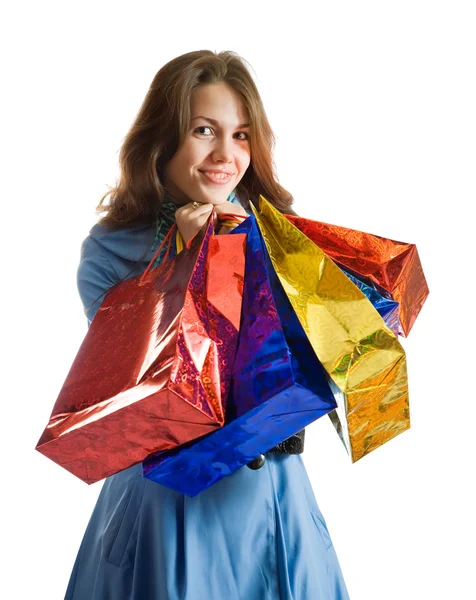 Κορίτσι με τσάντες για ψώνια — Φωτογραφία Αρχείου