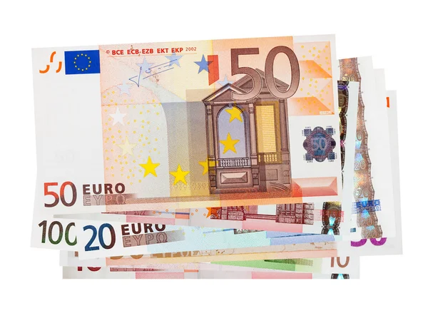 Τραπεζογραμμάτια ευρώ πάνω από το λευκό — Φωτογραφία Αρχείου